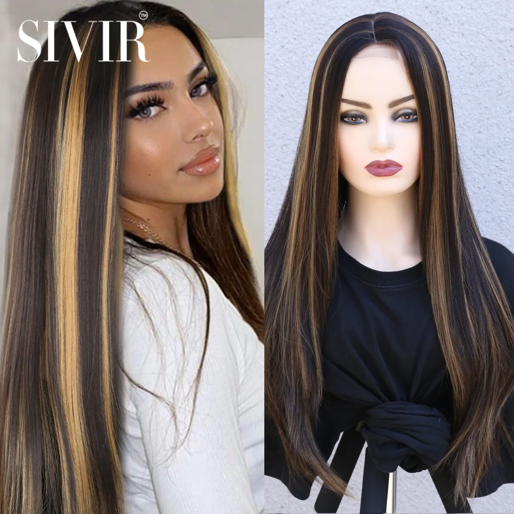 Sivir  Synthetic Middle Parting Lace Hair Long  Straight Wigs For  Women Pink/Purple/WHite/Brown Color  High Temperature Fiber