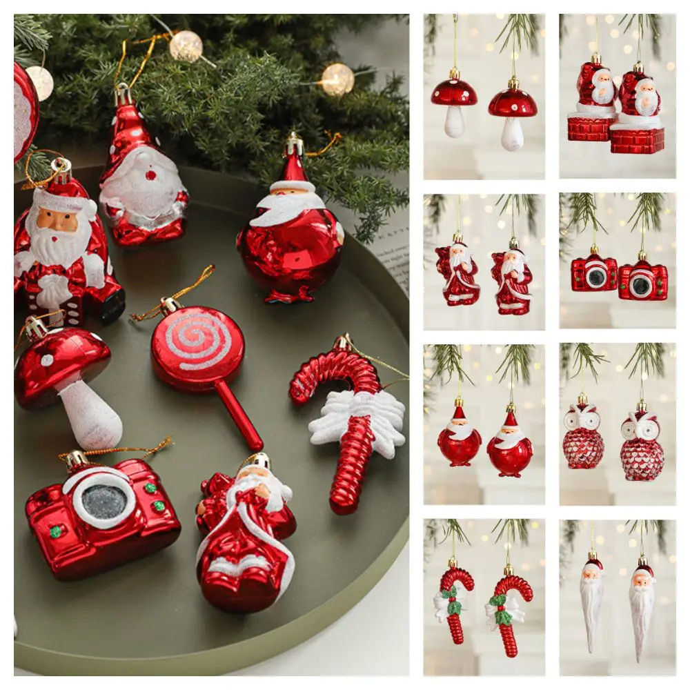Set of 2 Red & White Santa Claus Christmas Tree Ornaments - Festive Hanging Decorations