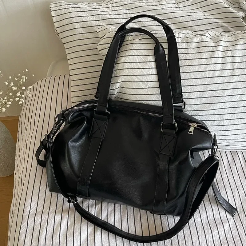 Big Black Shoulder Bags for Women Large Hobo Shopper Bag Solid Color Quality Soft Leather Crossbody Handbag Lady Travel Tote Bag - 3