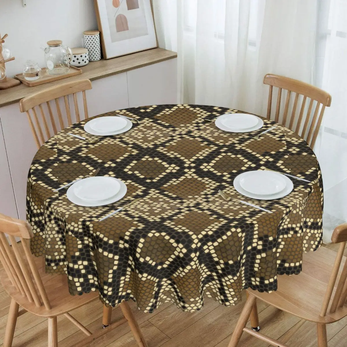 

Round Snake Skin Print Tablecloth Waterproof Oil-Proof Table Covers 60 inch Snakeskin Texture Table Cloth