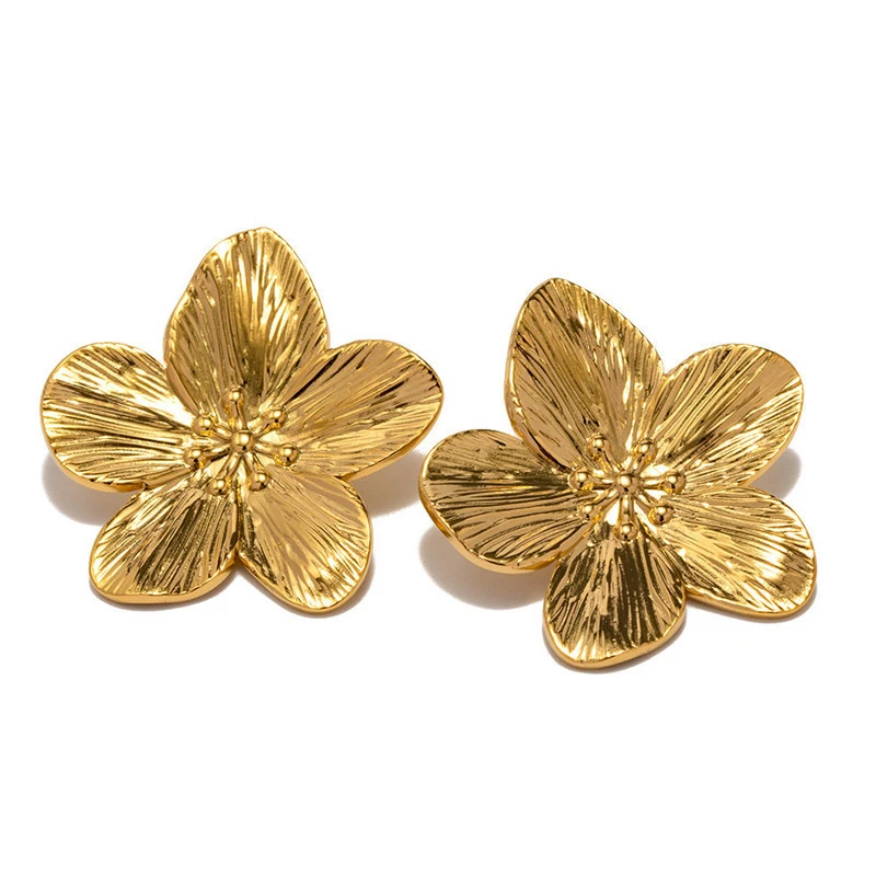 Exaggerated Flower Dangle Earrings for Women Gold Color Metal Punk Fashion Silver Color Petals Bohemian Ear Jewelry 2025