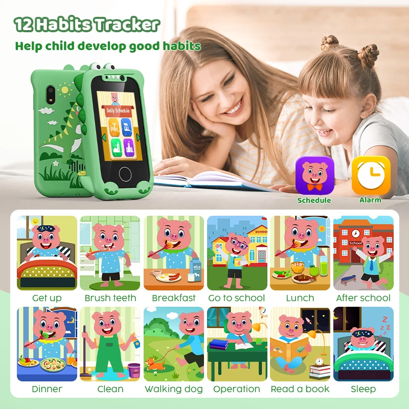 Kids Smart Toy Phone Toddler Touchscreen Game Phone MP3 Music Player with Dual Camera for Girl Boy Christmas Birthday Gifts 4