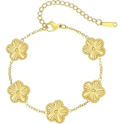 Gold Plated Adjustable Stainless Steel Clover Flower Bracelet - Women's Fashion Jewelry - 16.5cm (Gold - bracelet)