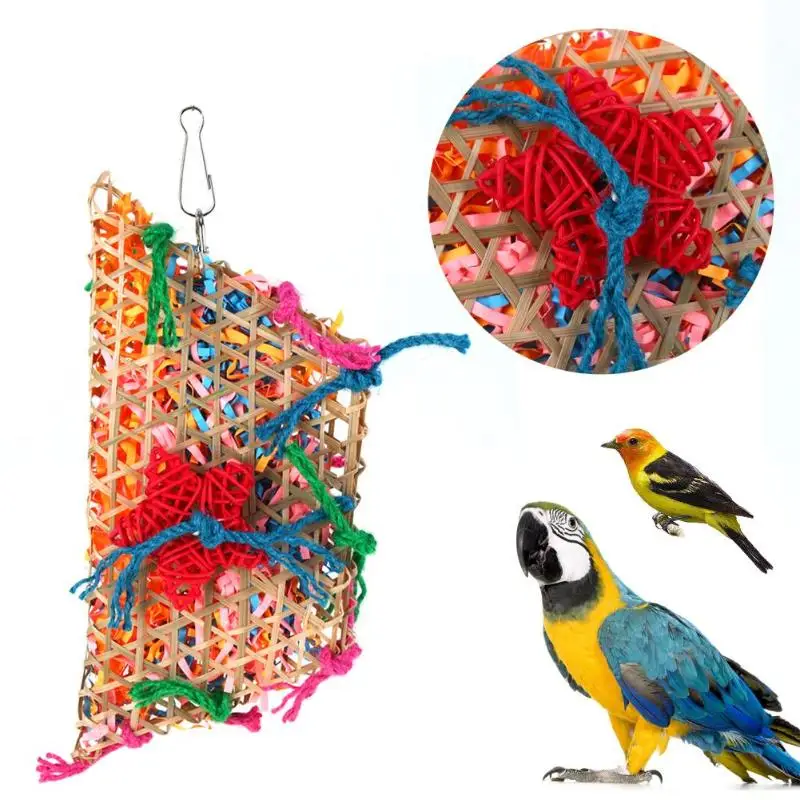 Bird Toys Colorful Bamboo Weave Wooden Swing Parrot Toys Climbing and Biting Bird Cage Accessories parrot toy,bird toy,bird cage accessories,bird swing toy