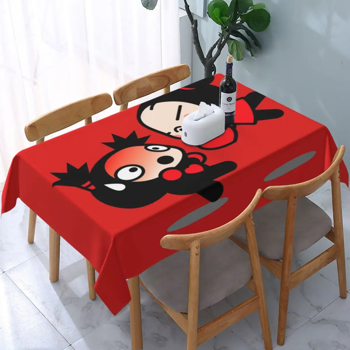 

Rectangular Fitted Cartoon Anima Pucca Table Cloth Waterproof Tablecloth 45"-50" Table Cover Backed with Elastic Edge