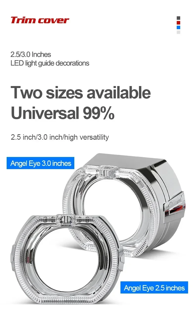 DRL Angel Eye Decorative Shrouds White Yellow RGB APP Control For 2.5 Inches and 3 Inches HID LED Projector Lenses Signal Light