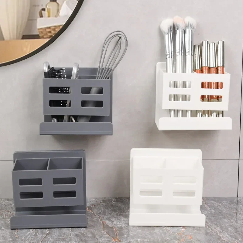 1PC Bathroom Storage Rack Kitchen Cutlery Holder Multifunctional Cosmetic Storage Box Wall-mounted Punch-free Storage Holder 3