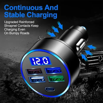 Caricabatteria da auto multiporta 15,5 W 4USB Caricabatteria da auto Tipo-C Display digitale Adattatore di alimentazione per caricabatteria da auto 5 V 3,1 A con rilevamento della tensione