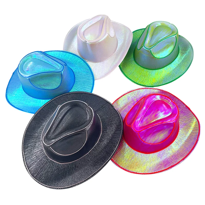 New Western Magic Cowboy Hat Neon Flash Space Cowboy Hat Halloween Carnival Party Pink Colorful Hat Holiday Party Dance Props