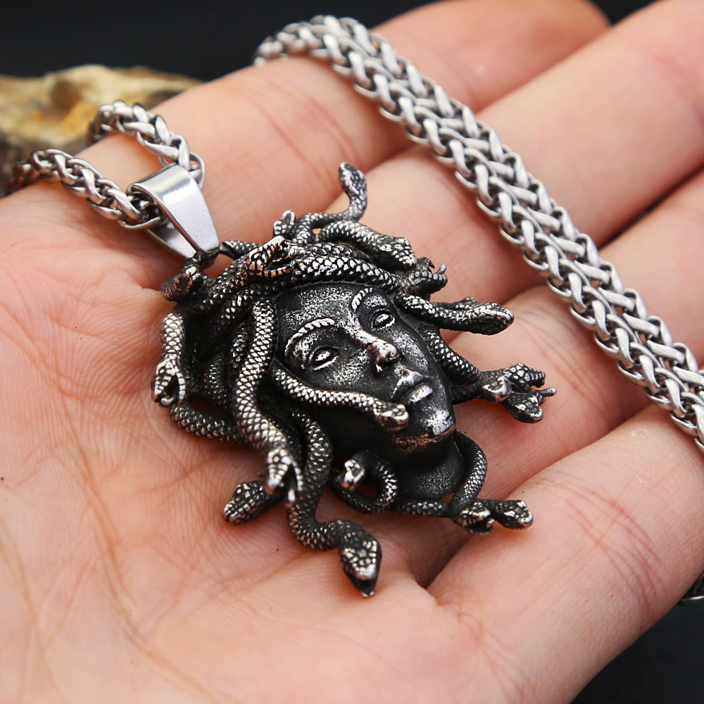Fashion Medusa Stainless Steel Necklace For Men Unique Punk Snake Vintage Pendant Neclace Amulet Jewelry Gifts Dropshipping 5