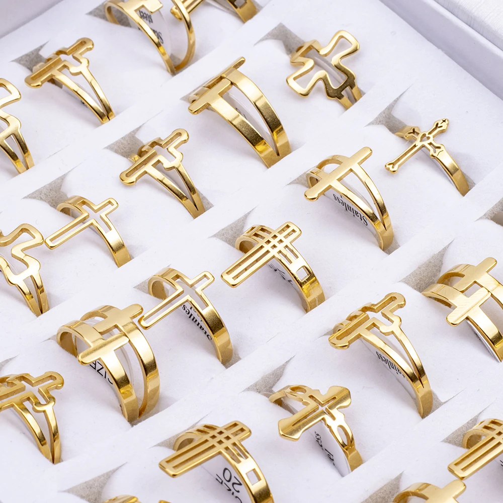 36Pcs/Lot Wholesale Stainless Steel Ring For Hollow Cross Jewelry Charms Finger Decoration Gift 2