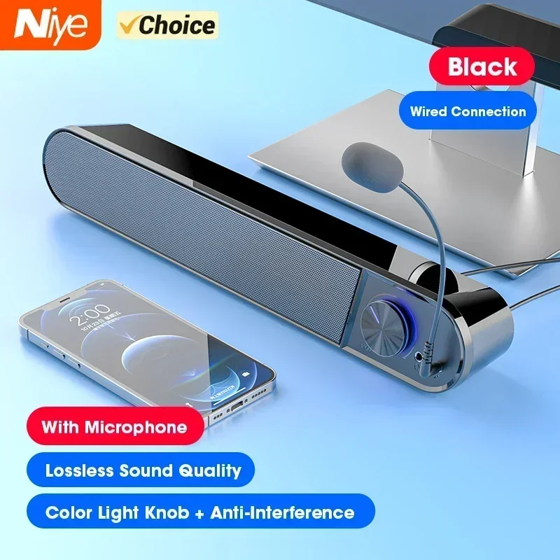 Niye Hot Sale Computer Speakers Sound Box USB Wired High Quality Subwoofer Sound Bar for Tv PC Laptop Phone MP4 Reg Led Light