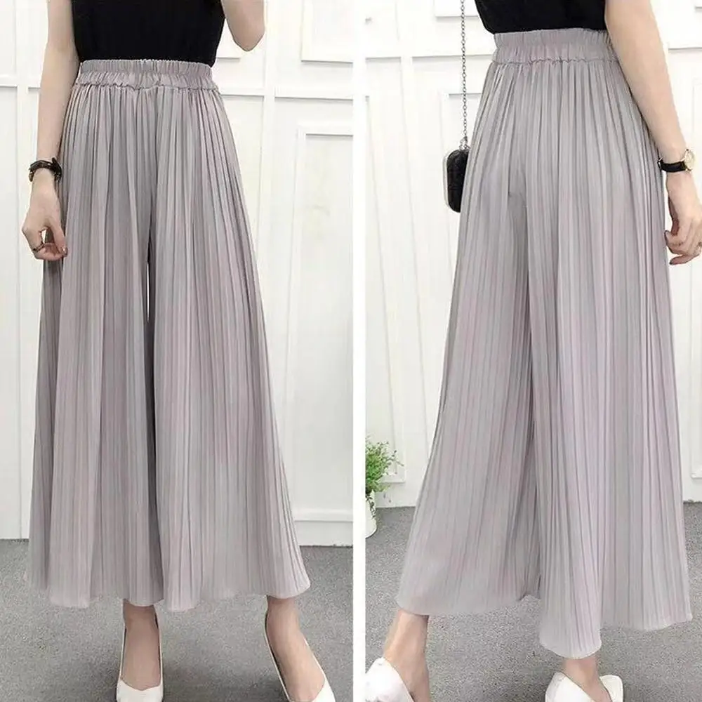 

Summer New Wide Leg Pants Women Casual Loose Chiffon Pleated Pants Russian Hot Fashion Streetwear Pants for Girls