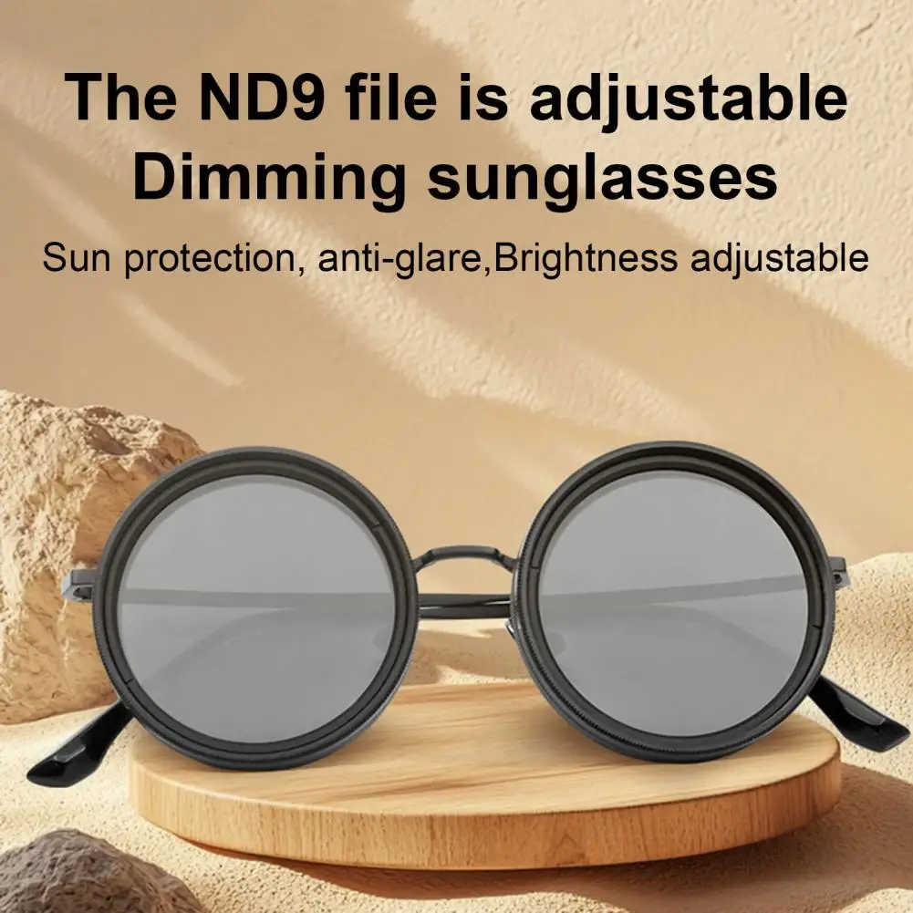 Round Sunglasses Aluminum Alloy Polarized Glasses With ND Filter Lenses 1-9 Gears Adjustable Tint UV Protection Fishing Eyewear cycling sunglasses