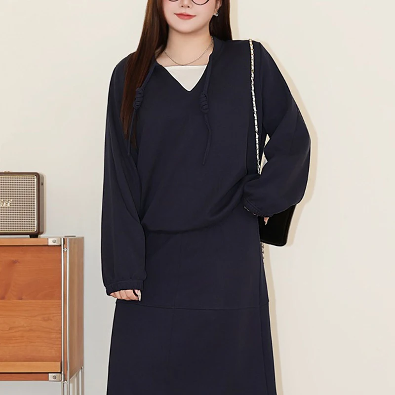 Plus Size Hoodies 2025 Autumn Fashion Preppy Style Casual Loose Splicing O-neck Long Sleeve Premium Women's Sweatshirt