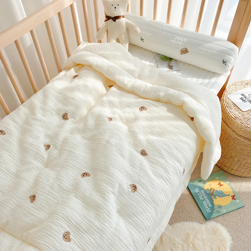 2023 Korean Pure Cotton Baby Blanket Cartoon Bear Cream Warm Baby Quilt Four Seasons Newborn Swaddle Wrapped Bedding 1X1.2M