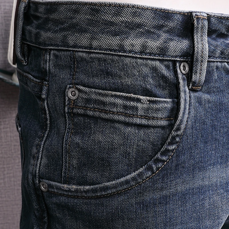 Fashion Designer Men Jeans High Quality Retro Blue Stretch Slim Fit Vintage Jeans Men Classical Trousers Casual Pants Hombre