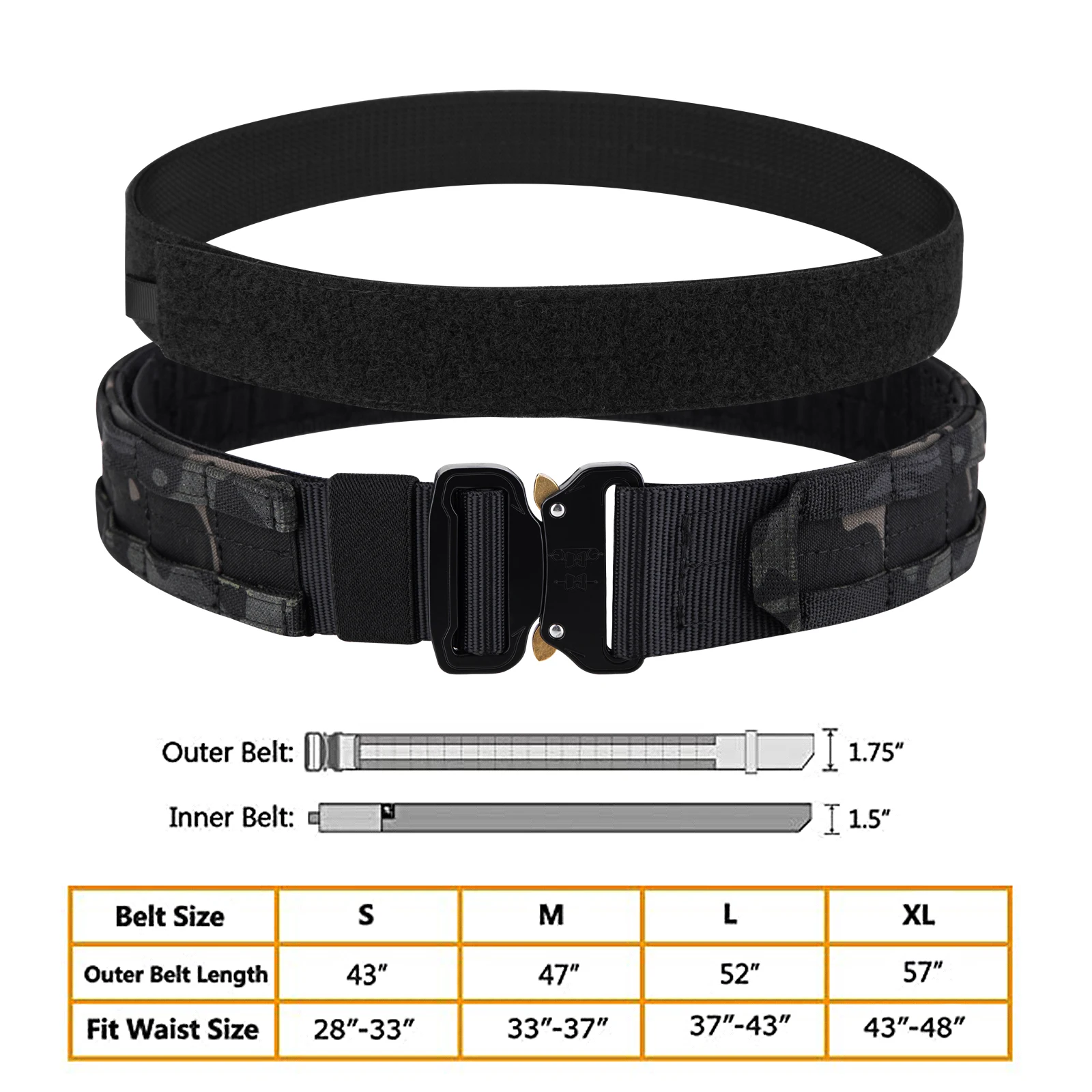 タクティカルベルト Krydex-男性用タクティカルモールベルト、内側と外側のトリガー