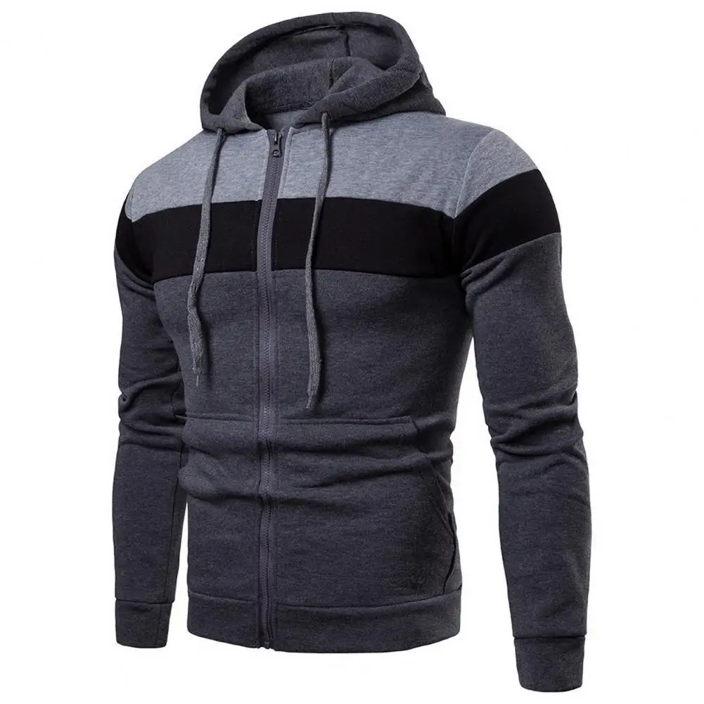 

Long Sleeve Sweatshirt Jacket Autumn-winter Men's Hoodie Coat Colorful Patchwork Long Sleeve Zipper Placket Warm Casual Outwear