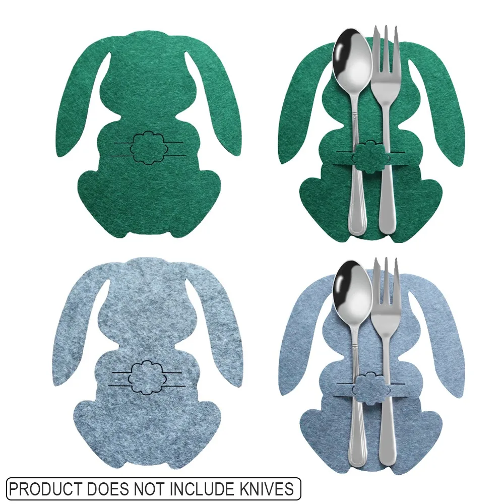 Easter Knife Fork Holder Felt Bunny Cutlery Bag Tableware Accessories Dinner Table Supplies 4PCS/set
