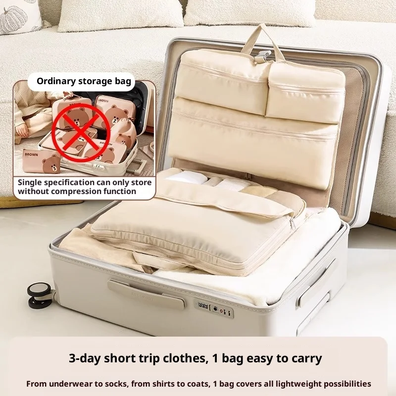 Portable Travel Compression Packing Cubes Set 6 Way Organized Storage for Clothes Foldable Hanging Design for Suitcase Luggage