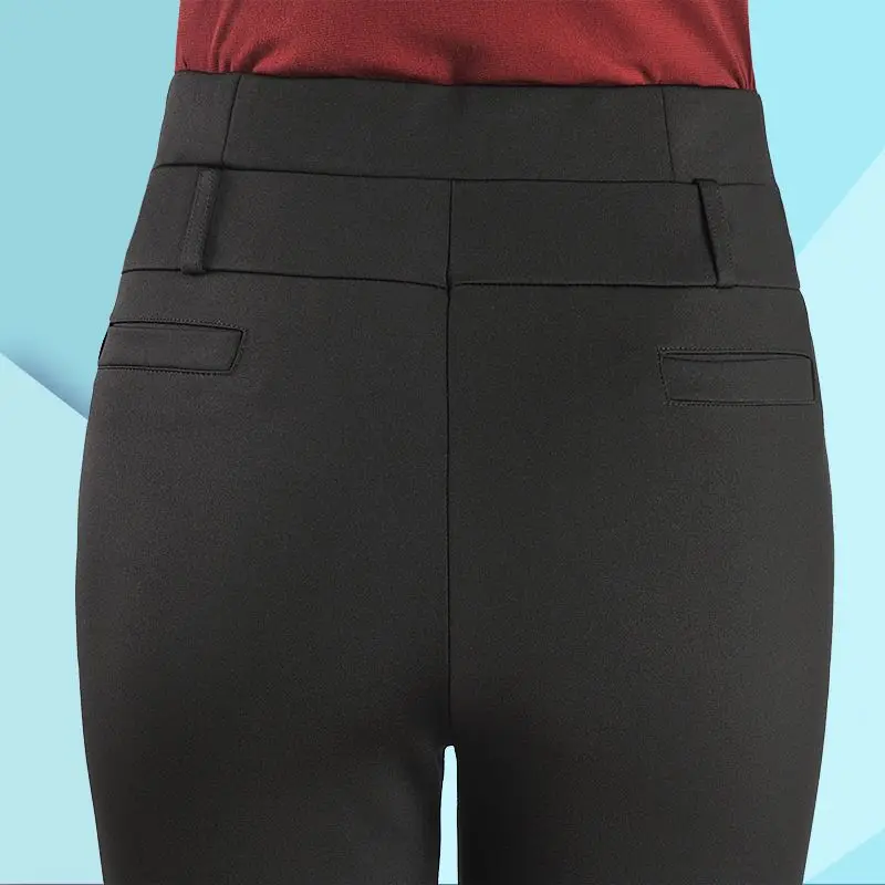 Women's 2024 Autumn and Winter Patchwork Button Zipper Elastic Waist Fashionable Solid Color Slim Fit Straight Leg Casual Pants