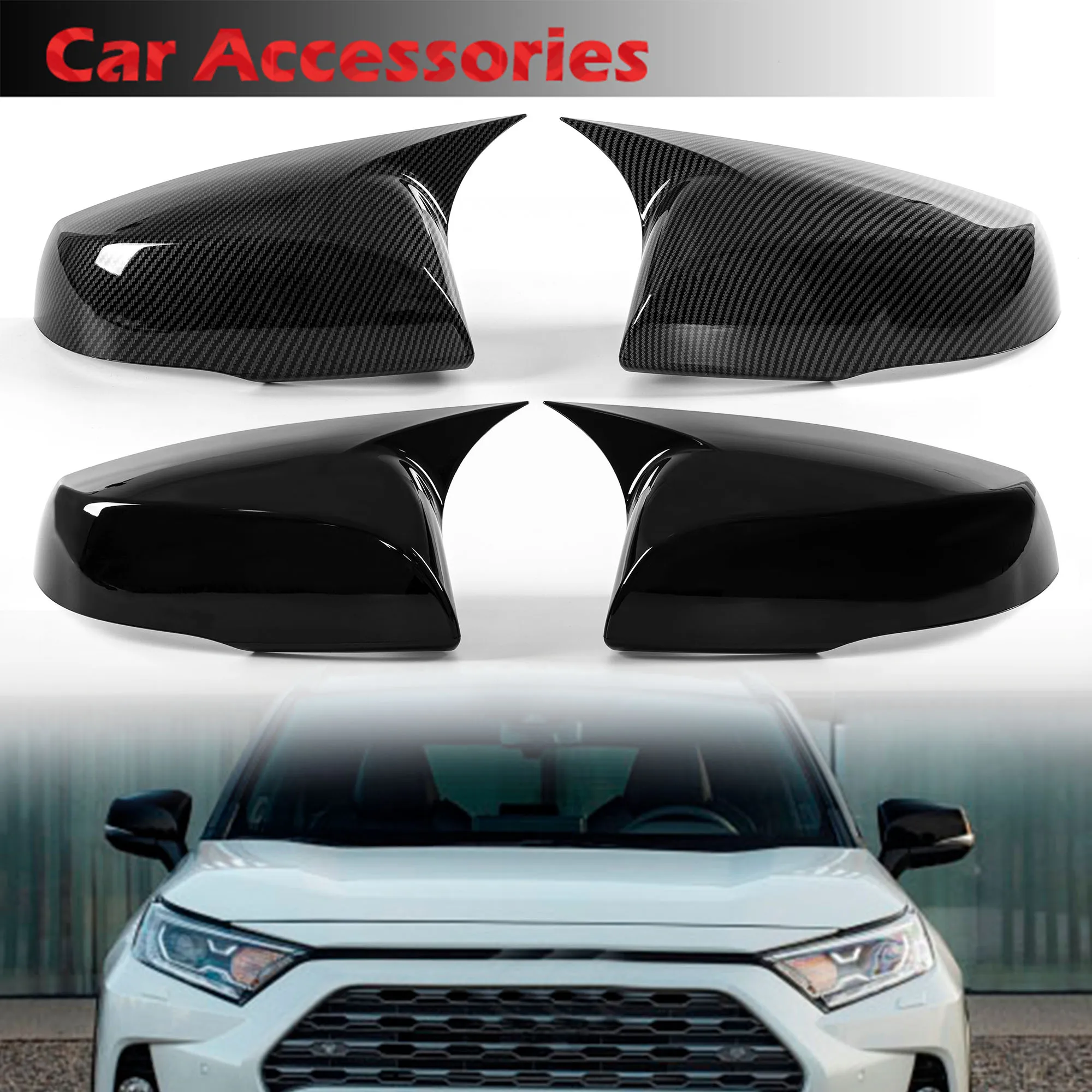 

Rhyming Side Cover Wing Rearview Mirrors Caps Carbon Pattern Glossy Black Fit For 2019-2022 Toyota RAV4 Highlander Modified