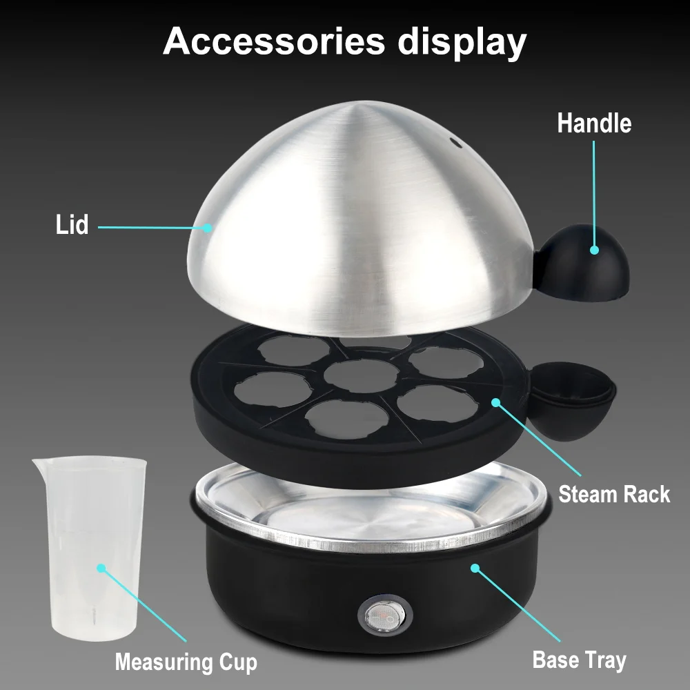 360W Electric Egg Boiler 7 Eggs Steamer Multifunctional Cooker with Auto Shut Off for Omelet Soft Medium and Hard Boiled Eggs EU 6