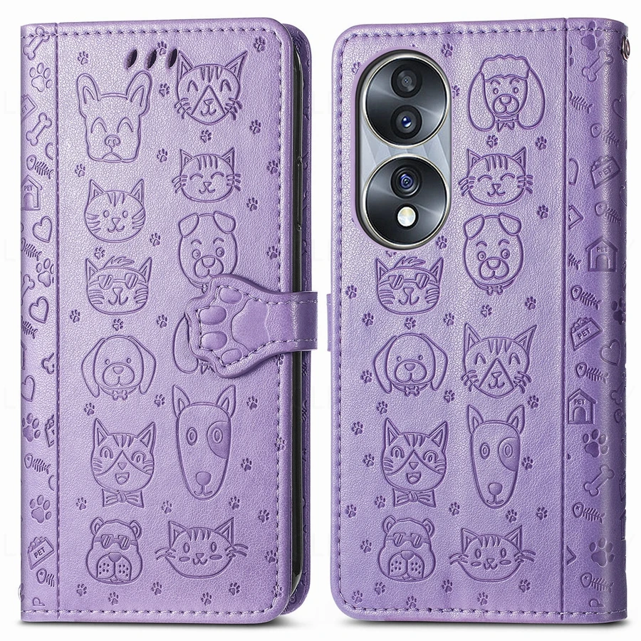 Leather Flip Wallet Case with Cat and Dog Design