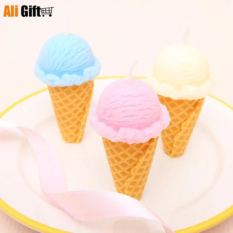 12Pcs Creative Children'S Birthday Candy Color Ice Cream Cake Candles 3 Pezzi Decorazione Home Decor Yankee Candle Decora