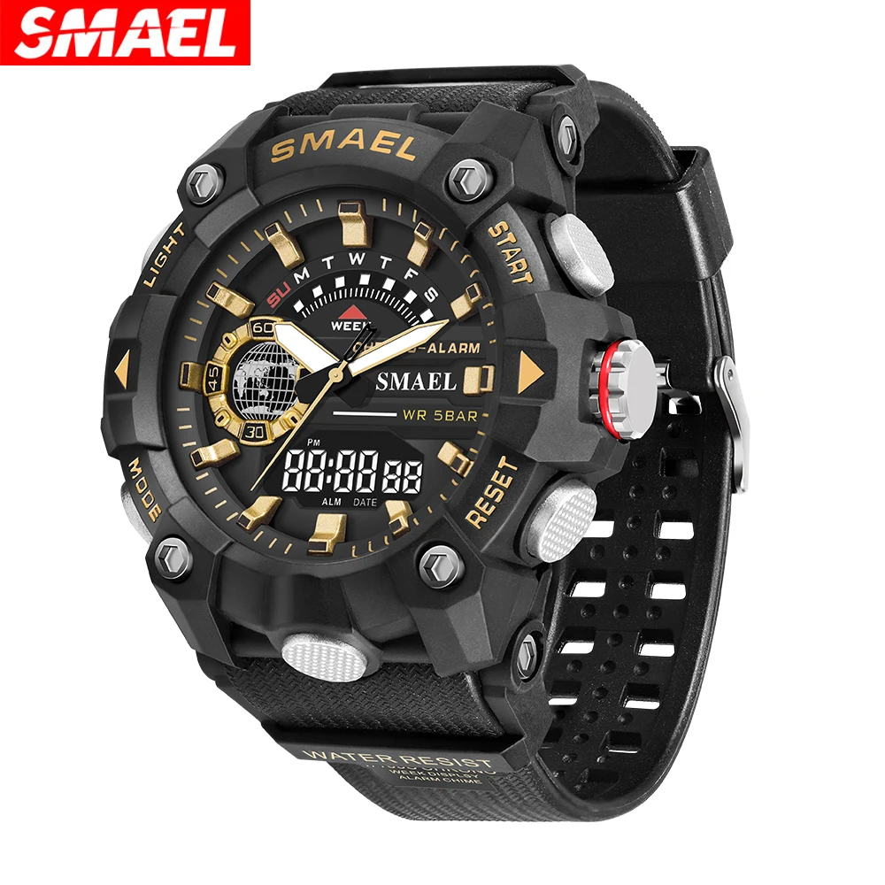 Sports Watches SMAEL Fashion Men Shock Resistant 50M Waterproof Wristwatch LED Alarm Stopwatch Clock Military 8040