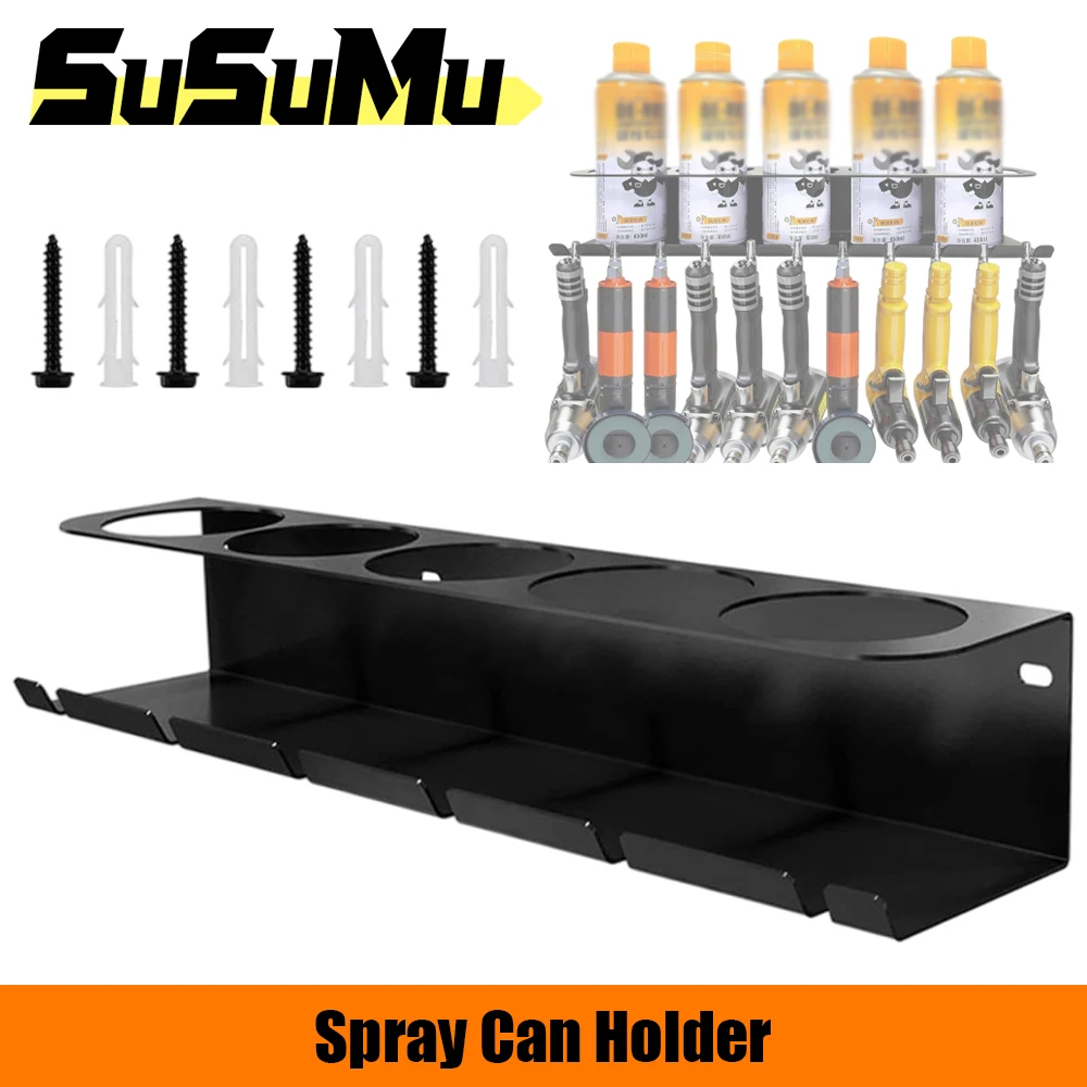Pneumatic Tool Holder Wall-mounted Bottle Storage Racks Aerosol Rack Combo Spray Can Bottle Holder Air Tool Organizer for Garage