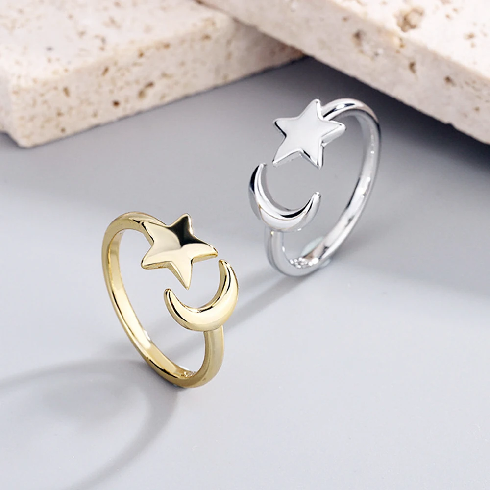 Daifuni Anti Anxiety Ring For Women S925 Sterling Silver With Star Moon Charms Worry Stress Relief Jewelry Rotate Freely Rings