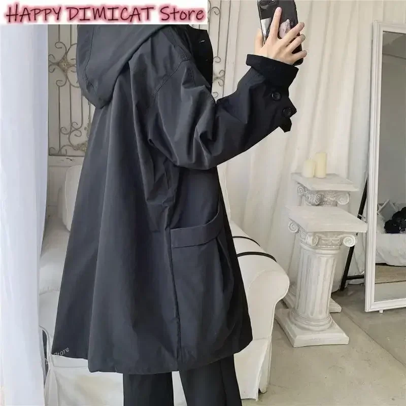Men's Casual Hooded Jackets, Hip Hop Streetwear Coats, Black Overcoat, Harajuku Windbreaker, Male Outwear, New