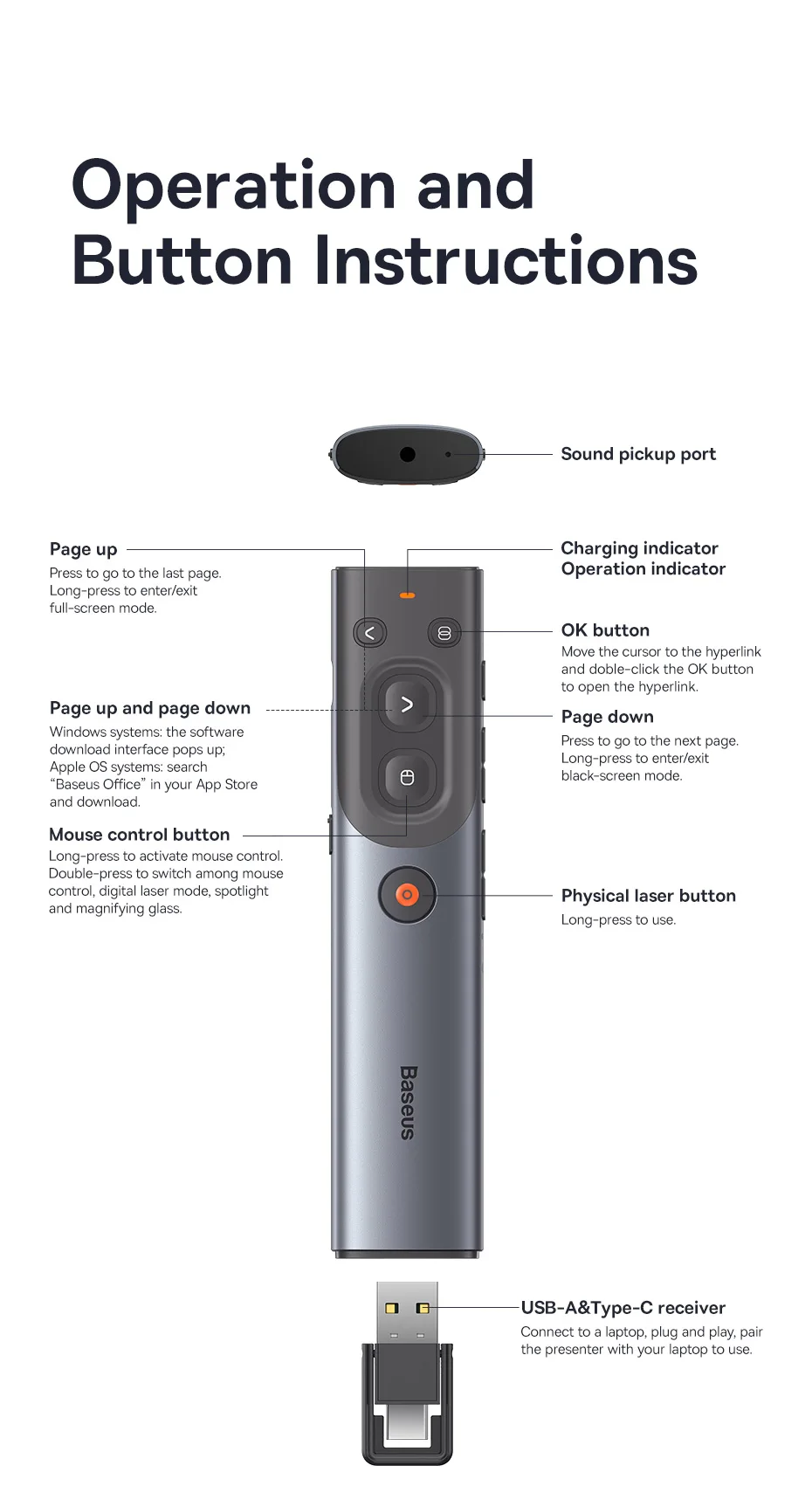 Sdb5c51dda77b4c2086237eed6b1f2366D Baseus Orange Dot AI Wireless Presenter – Télécommande PPT Intelligente 2025