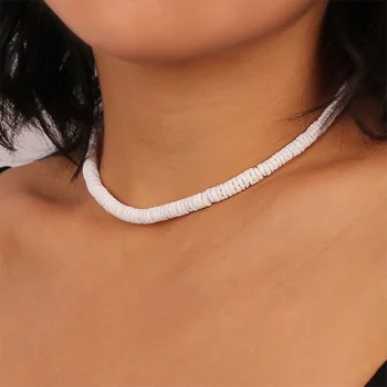 화이트 PUKA 쉘 스타일 목걸이, 화이트 서퍼 초커, 여성 주얼리 액세서리, 조개 헤이시 디스크 비즈 목걸이, 여름