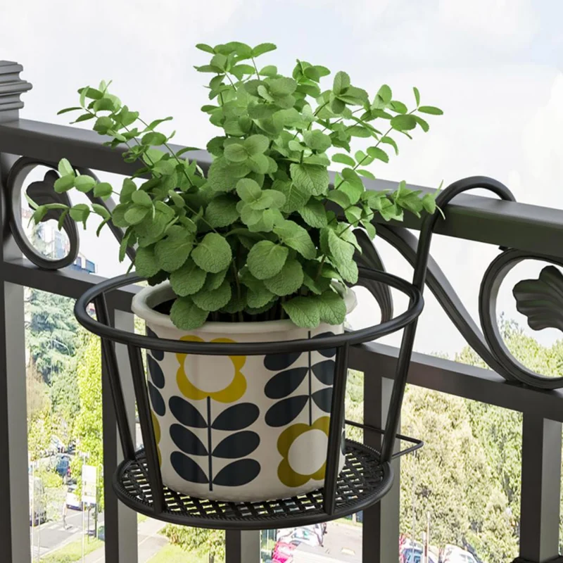 Iron Art Hanging Baskets Flower Pot Balcony Hanging Plant Round Racks Railing Fence Outdoor Window Bonsai Stand Decoration 1PC plant pot rack plant stand shelf plant stand flowerpot holder flower pots