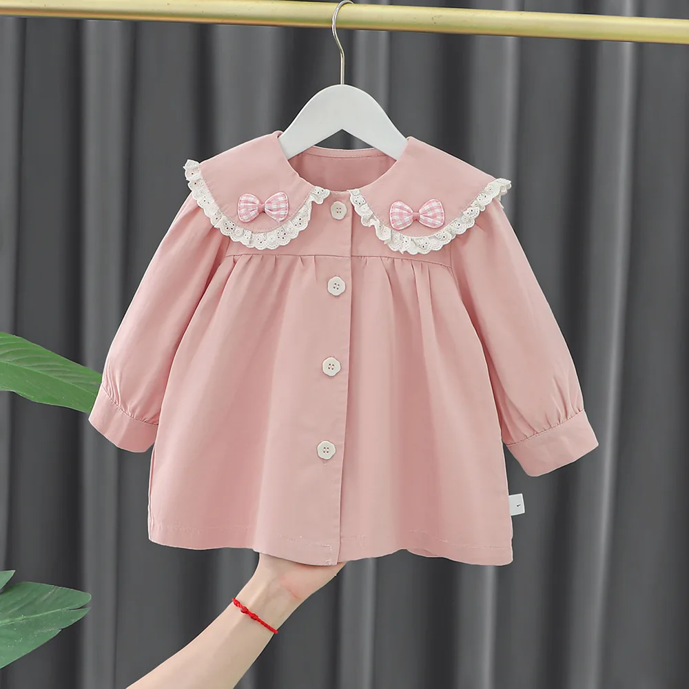 

Baby Girl Windbreaker 2023 New Early Autumn Lace Round Neck Bow Cute Ears Single Breasted Cardigan Fashion Trend Baby Jacket