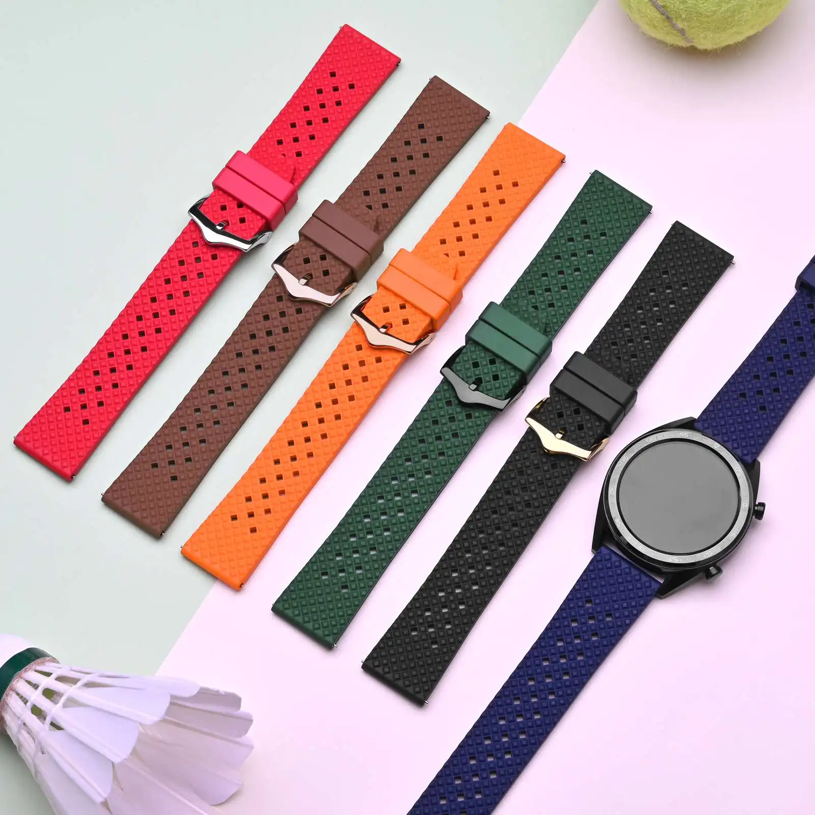 Pulseira de Relógio de Borracha 18 mm 20 mm 22 mm Anbeer Fluoro Banda à Prova Impermeável Água Liberação Rápida Substituição com Fivela Aço Inoxidável - Image 5
