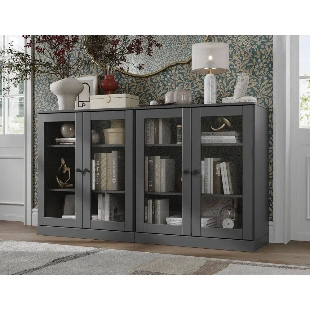 64" Sideboard W/Raised Panel Doors, Black, 64" W X 35.75" H X 15.5" D, Renewable Eco-Friendly Wood, Solid Wood Sideboard