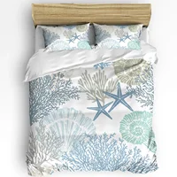 Blue Marine Coral Shells Starfish Duvet Cover with Pillow Case Custom 3pcs Bedding Set Quilt Cover Double Bed Home Textile 1