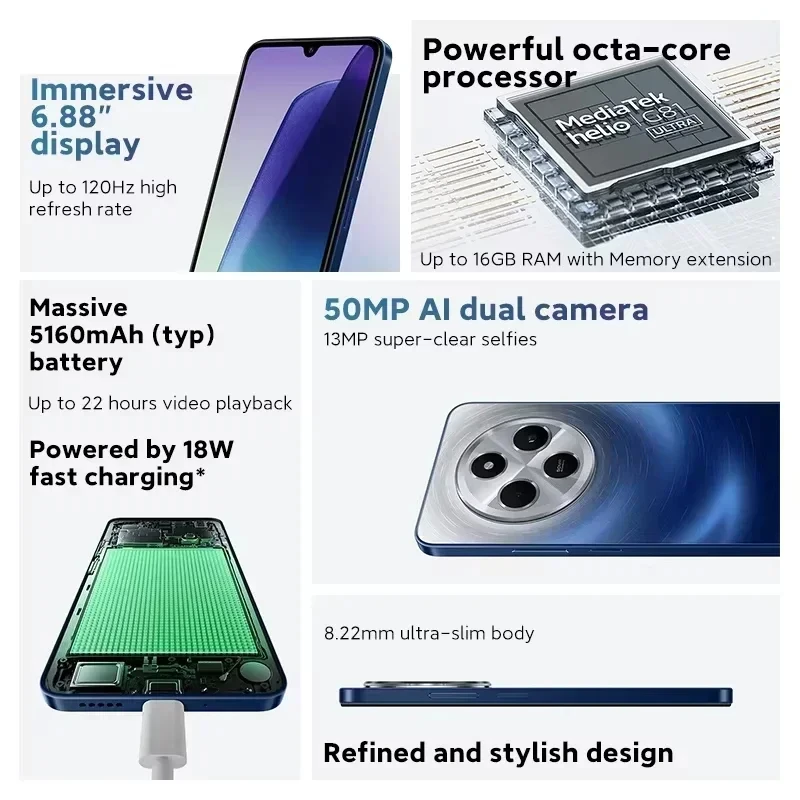 Global Version Xiaomi Redmi 14C Smartphone MediaTek Helio G81