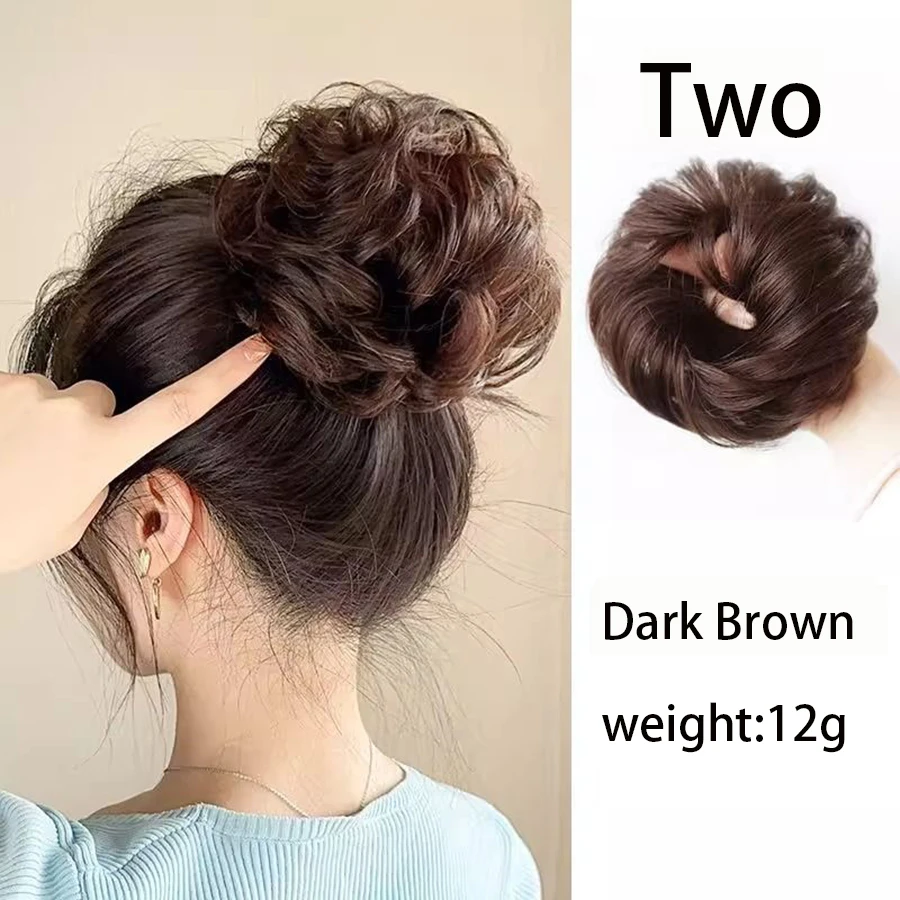 Synthetischer Haarknoten, Chignon, unordentliches lockiges Haarband, elastisches Haargummi, falsches Haarseil, Gummiband, Haarverlängerungen für Frauen – Detail 13