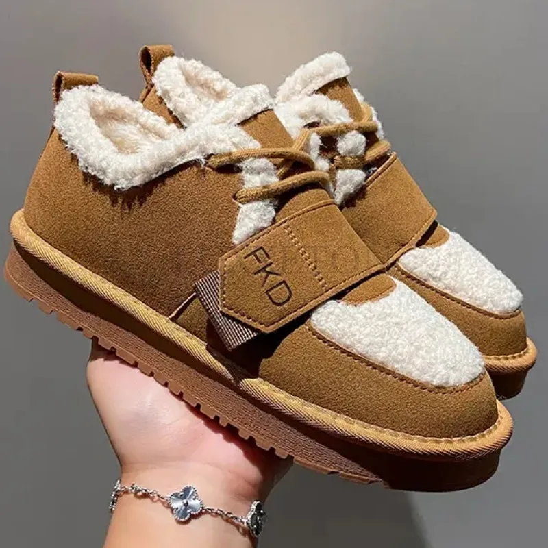 

Shoes Woman Flats Low Heels Round Toe Casual Female Sneakers Modis Dress New 2024 Winter Rome PU Snow Boots Rubber Flock Solid S