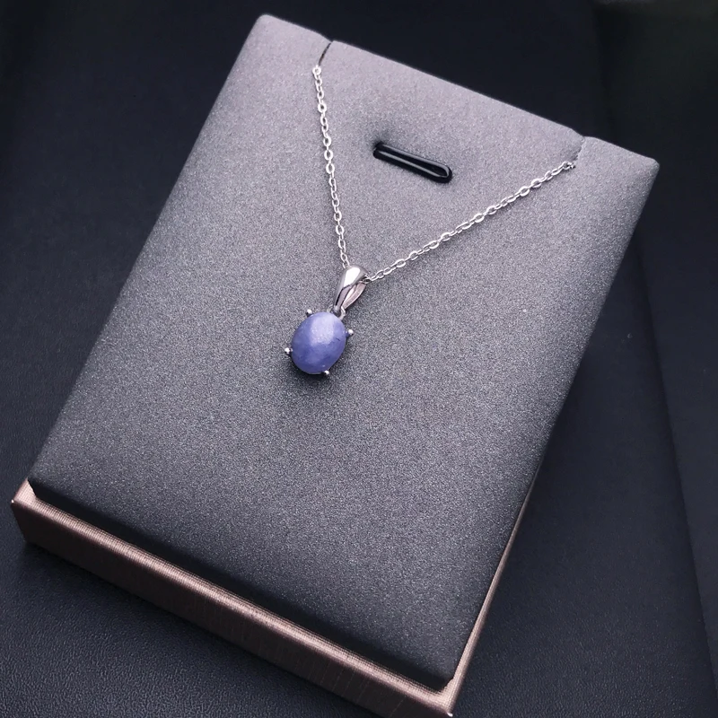 Natural Tanzanite Pendant Sterling 925 Silver Gemstone 7*9mm Necklace for Women Lady Wedding Party Trendy Jewelry Gift