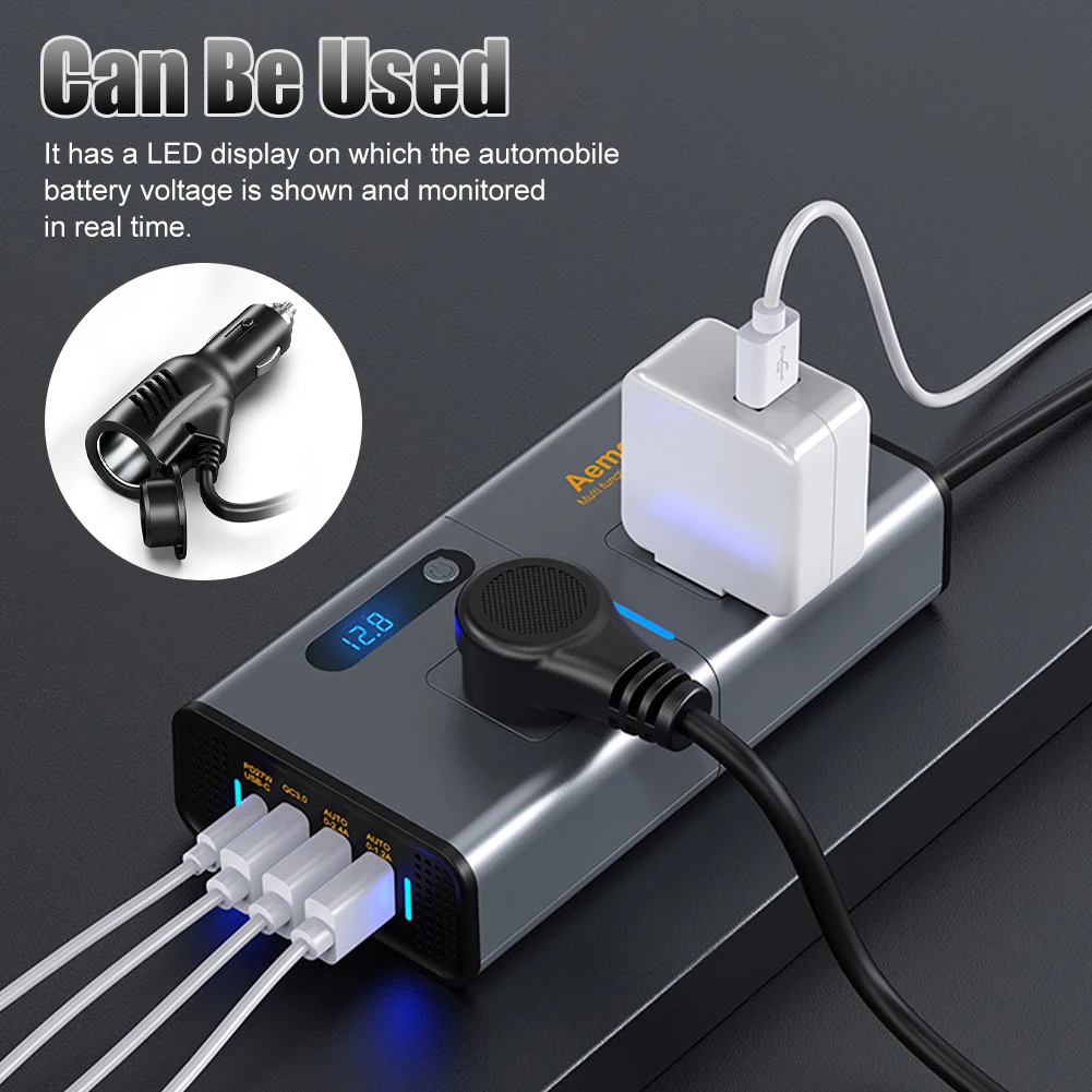 

200W Pure Sine Wave Inverter 12V DC to 110V AC Current Converter Car Power Socket Car Inverters LCD Display Power Transformer