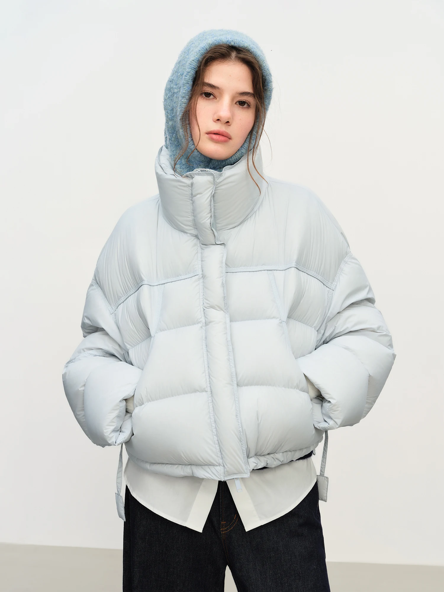 FSLE Winter 2025 Women Cloud-Like Puffer Coat - Stand Collar Short Down Jacket Lazy Chic Style Glossy Finish for Casual Comfort