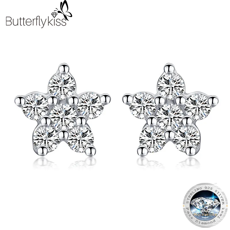 

Butterflykiss 925 Sterling Silver Moissanite Stud Earrings 1.2ct 6 Stones Flower Women Earring For Party Engagement Fine Jewelry