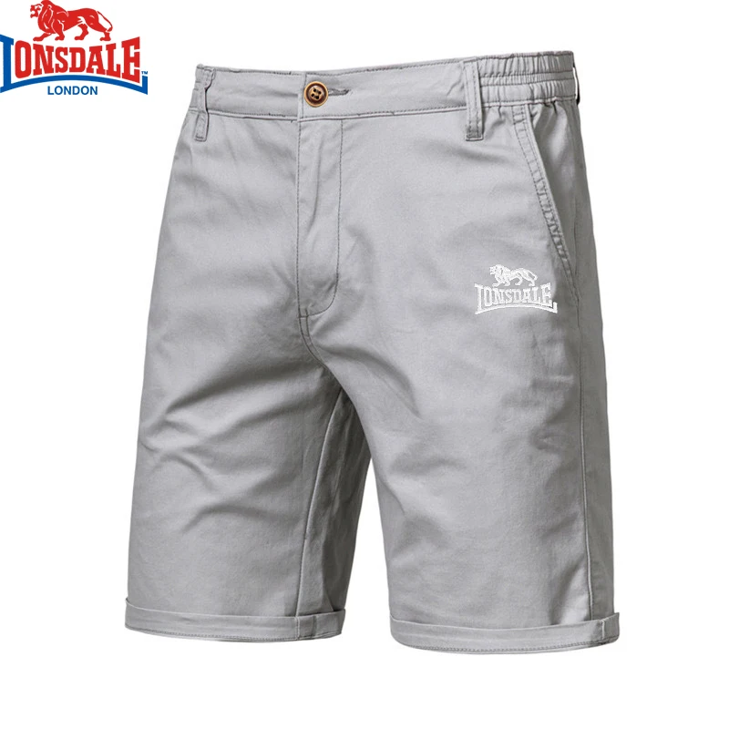 Embroidered LONSDAL Summer 100% Cotton Shorts for Men High Quality Casual Business Social Elastic Waist Beach Shorts 2