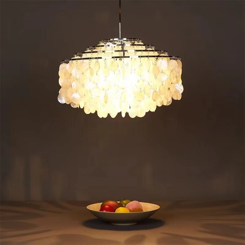 

Real Shell Pendant Lights Gold Chrome Metal Romantic Beautiful Hanging Lamp Euphonious Voice E27 For Foyer Bedroom Dining Room